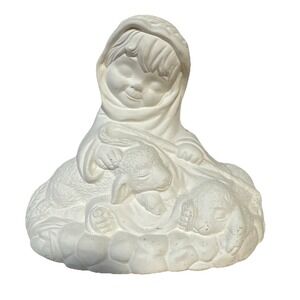 Vintage Chalkware Paintable Resin Religious Shepherd Sheep Sleeping Dove White